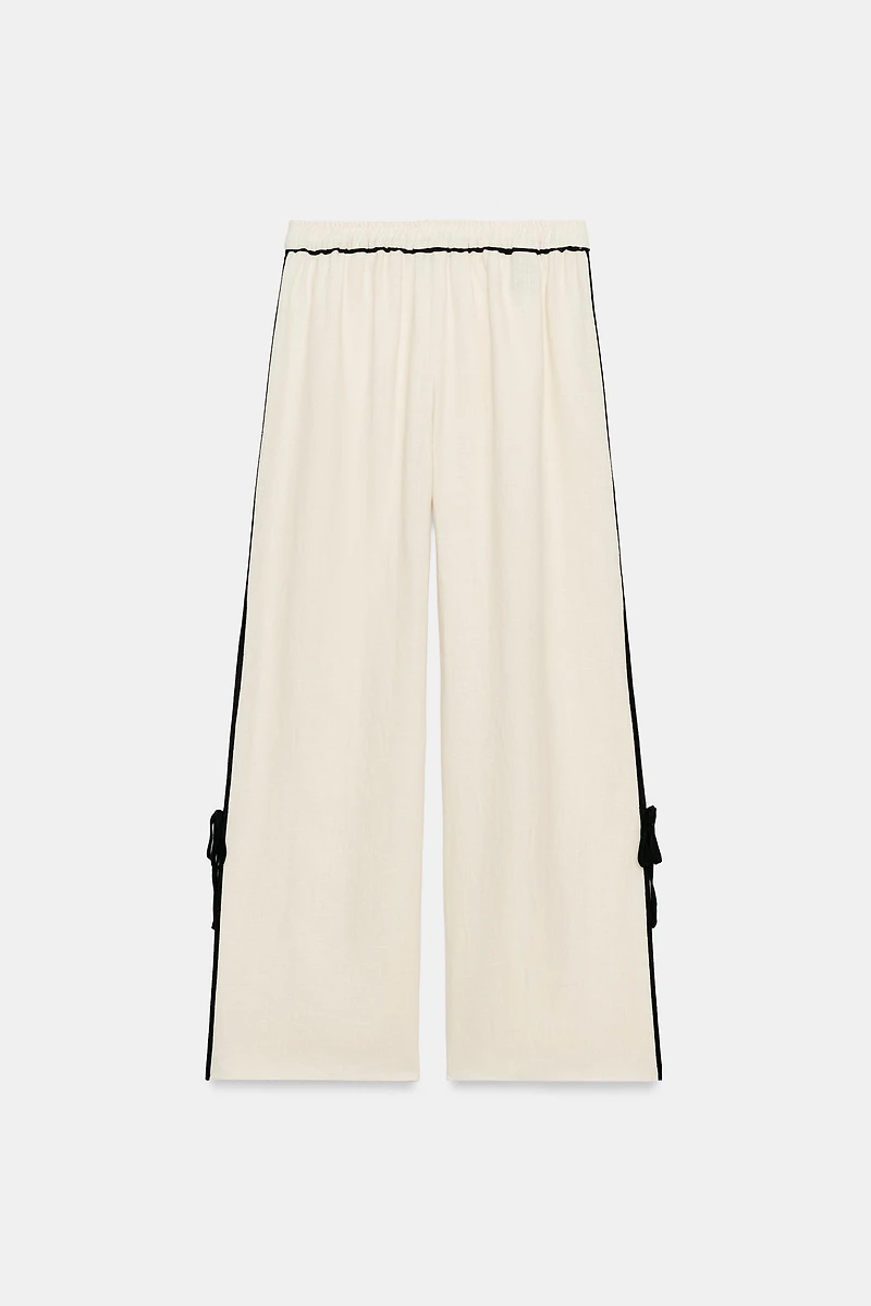 100% LINEN PIPING TROUSERS ZW COLLECTION