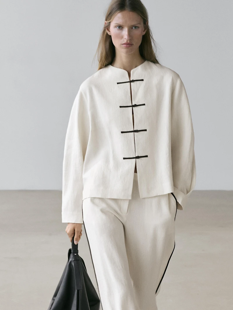 Linen overshirt with button details