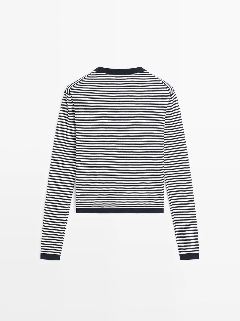 Striped cotton and silk knit sweater