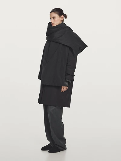 Manteau long matelassé déperlant avec écharpe
