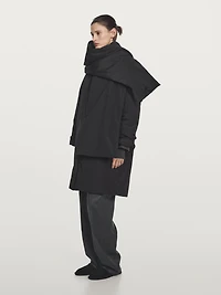 Long water-repellent padded coat with scarf detail