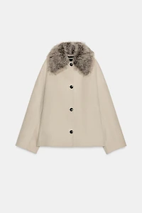 VESTE AVEC LAINE COL EFFET FOURRURE ZW COLLECTION