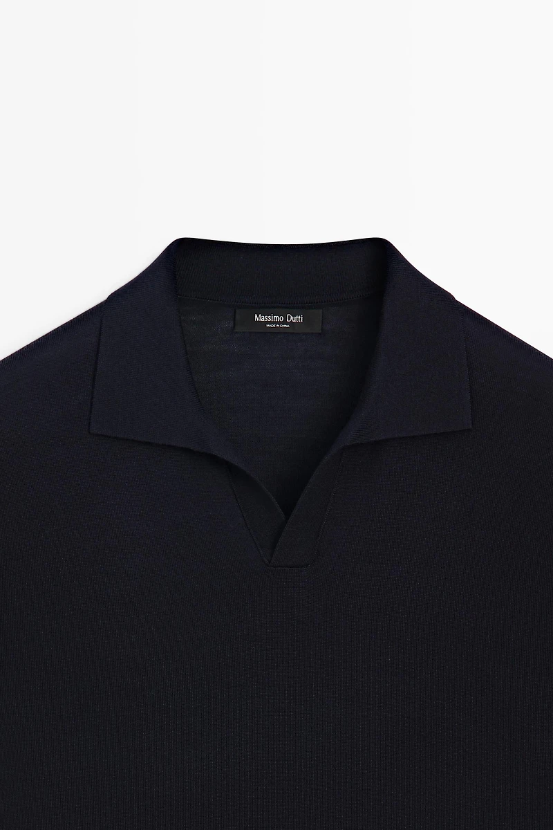 Polo en maille de laine mélangée à manches courtes
