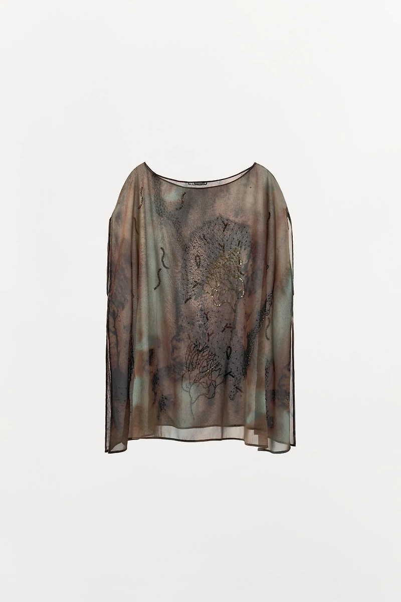 BEADED PRINT TOP