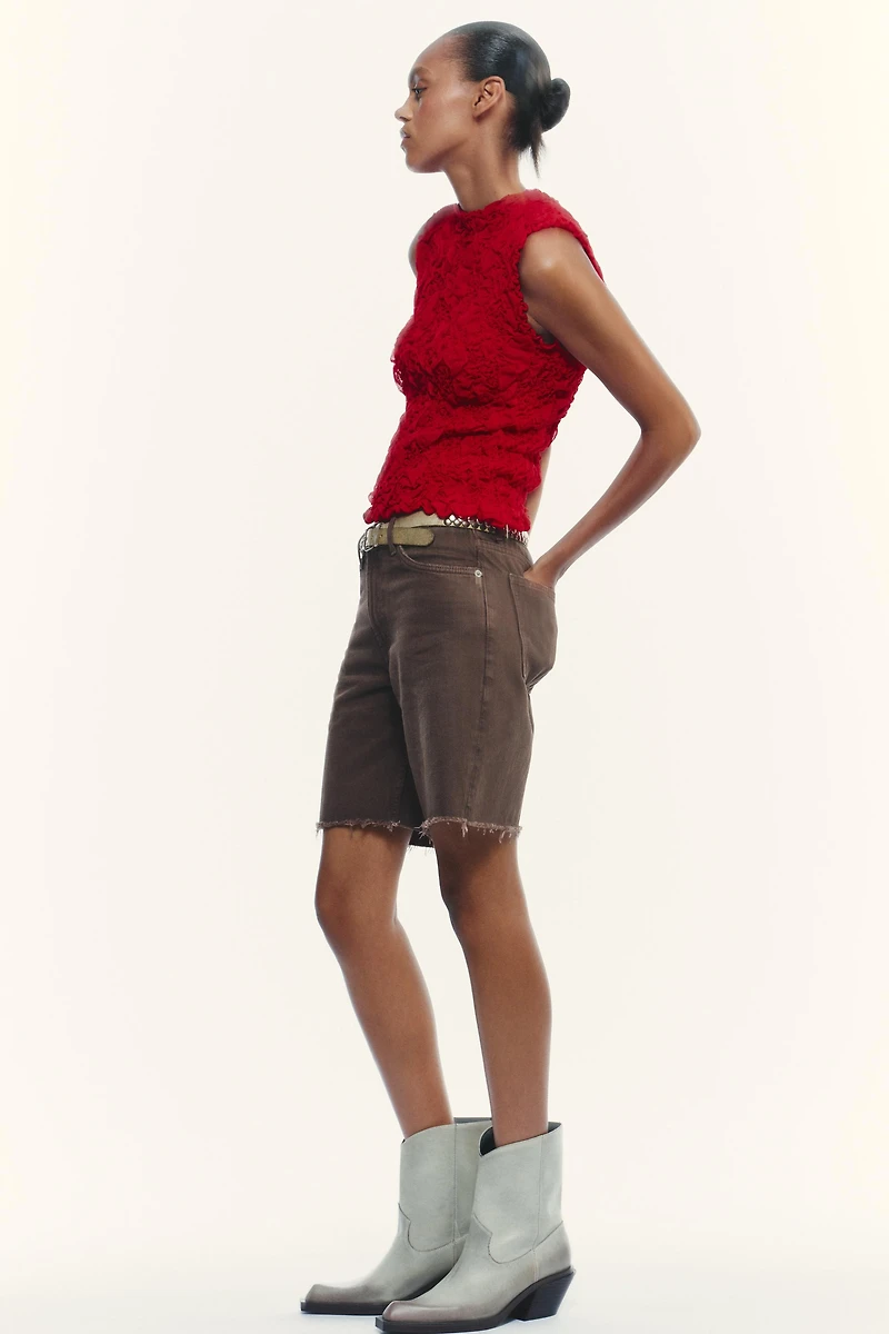 MID-RISE RIPPED TRF DENIM SHORTS