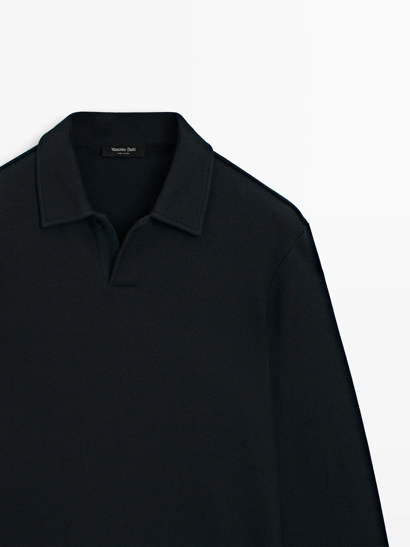 Polo manches longues texturé