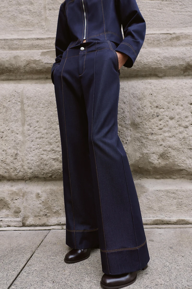 CONTRAST TOPSTITCHING BOOTCUT PANTS