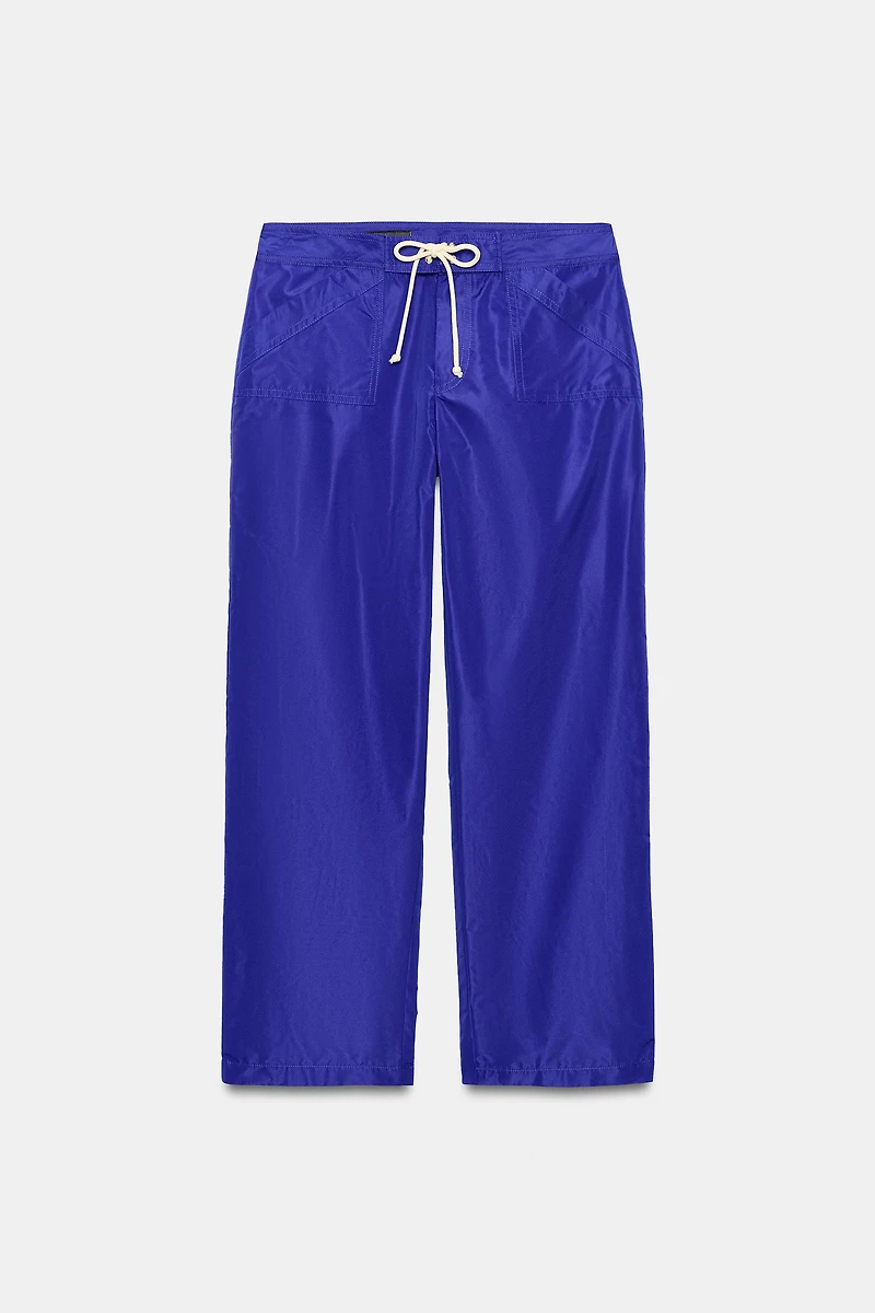 NYLON CROPPED DRAWSTRING PANTS