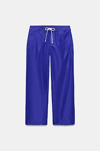 NYLON CROPPED DRAWSTRING PANTS