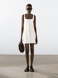 Linen mini dress with contrast trims
