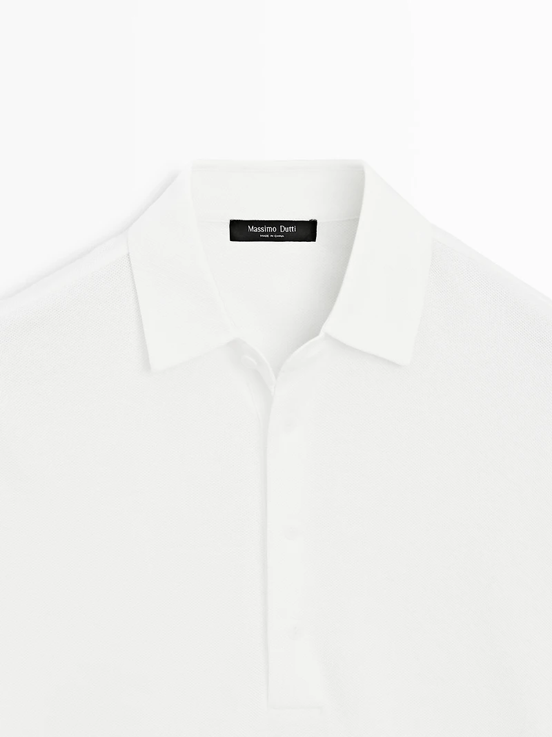 Piqué polo shirt with long sleeves and placket detail