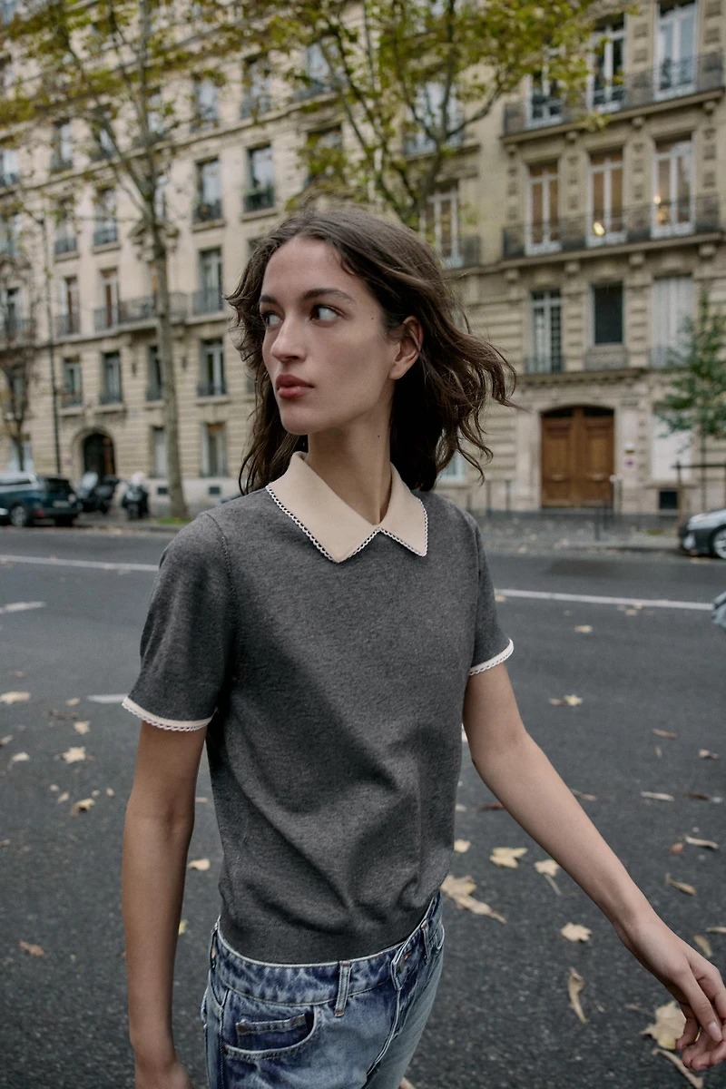 SHORT SLEEVE LACE POLO SHIRT