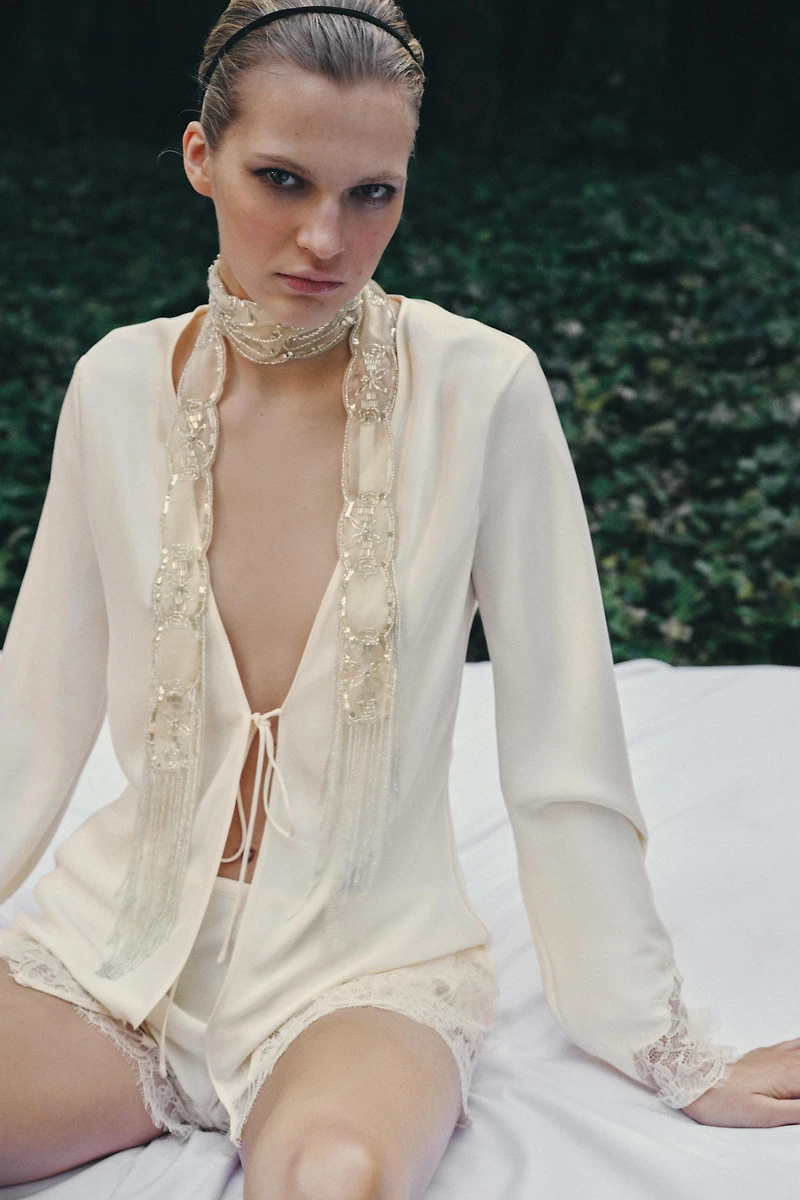 SEQUIN BEADED FOULARD SCARF