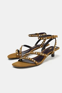 SPLIT LEATHER STUDDED KITTEN SANDAL