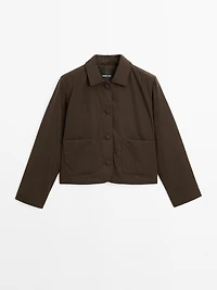 Cropped puffer jacket with covered buttons