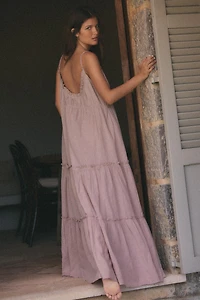 ROBE LONGUE EN GAZE À VOLANTS