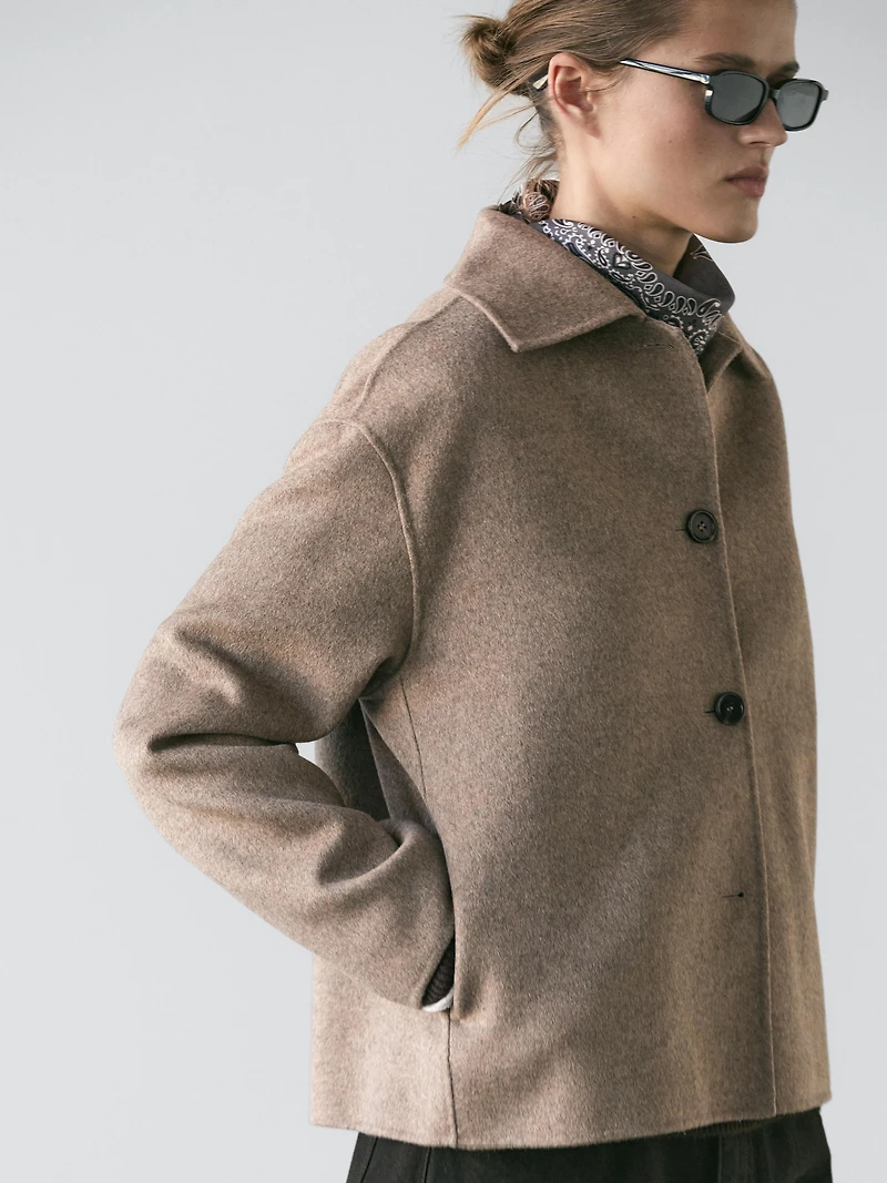 Short wool blend coat with buttons