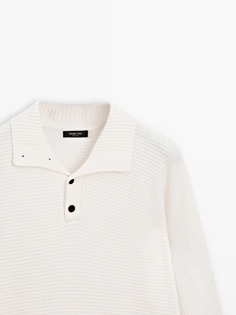 Knit sweater with mock button neck