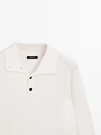 Knit sweater with mock button neck