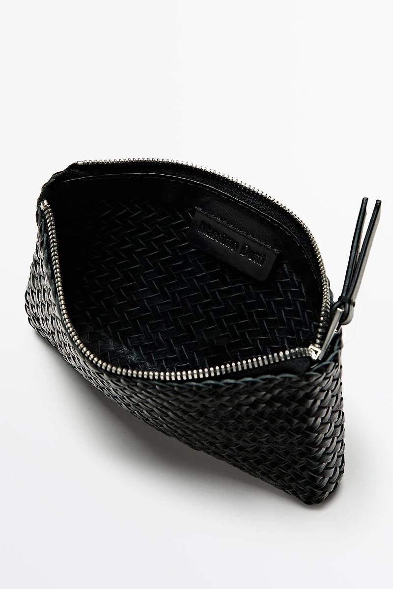 Sac pochette tressé en cuir nappa