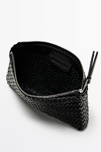 Sac pochette tressé en cuir nappa