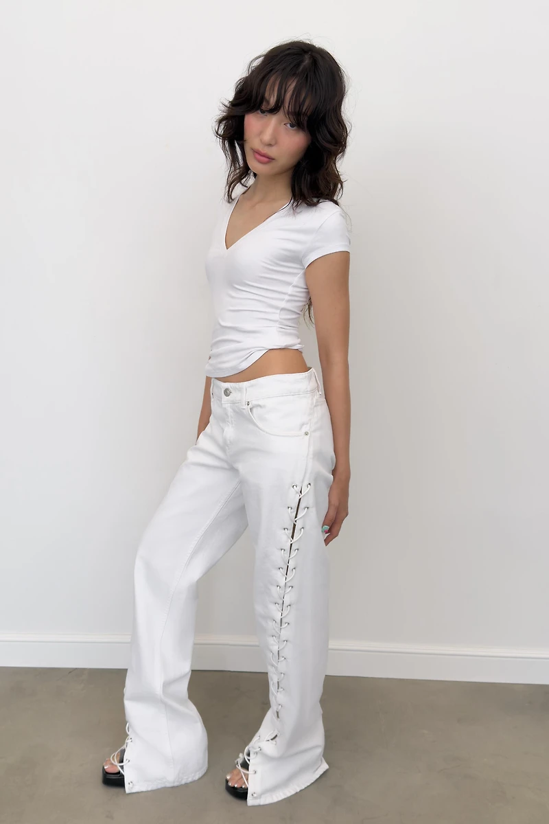 TRF MID RISE STRAIGHT LEG LACE-UP JEANS