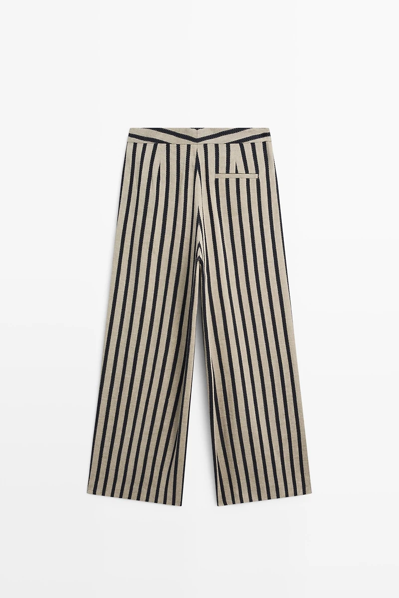 Striped wide-leg linen blend pants