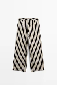 Striped wide-leg linen blend pants