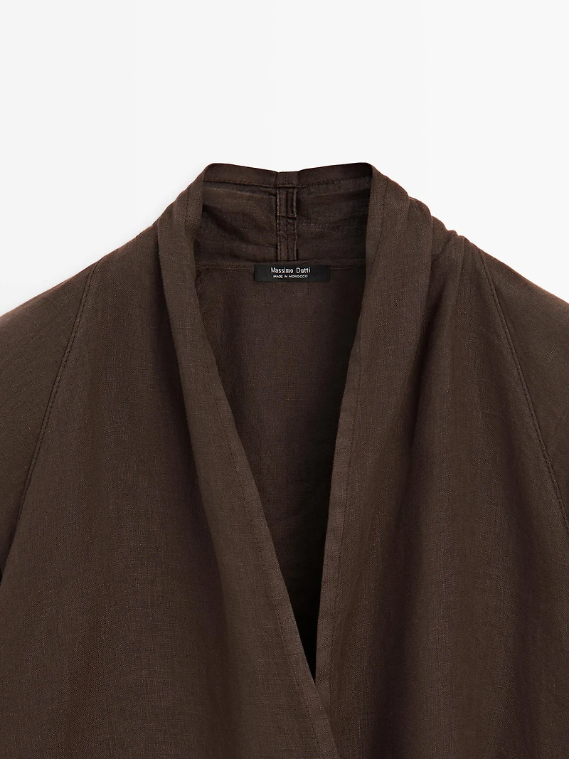 Flowing loose-fitting linen wrap blouse