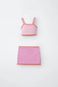 6-14 YEARS/ FRUIT & STRIPE CROCHET KNIT TOP PAREO SET