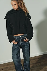 WATER REPELLENT WINDPROOF FAUX FUR HOODIE PUFFER JACKET
