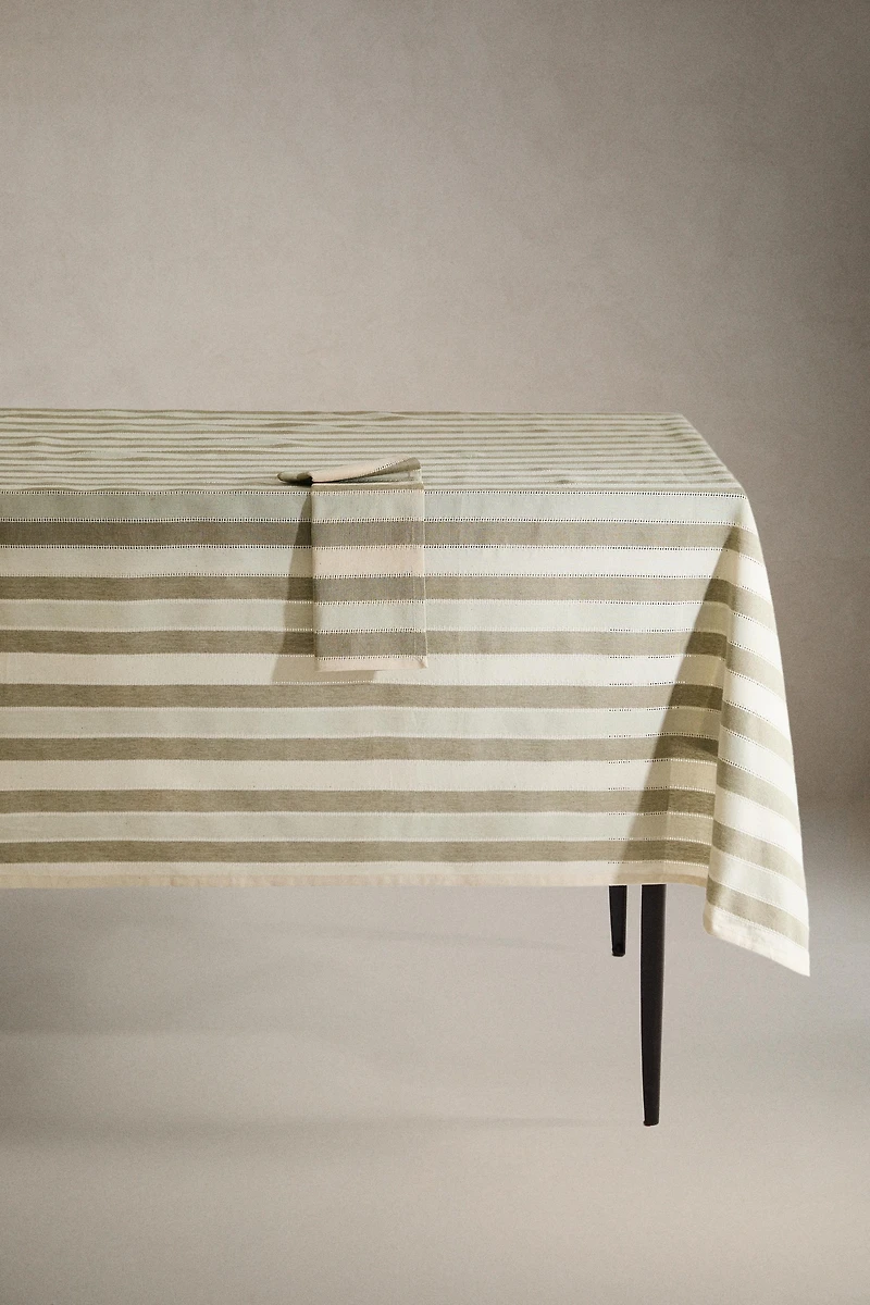 STRIPED TABLECLOTH WITH LACE INSERTS