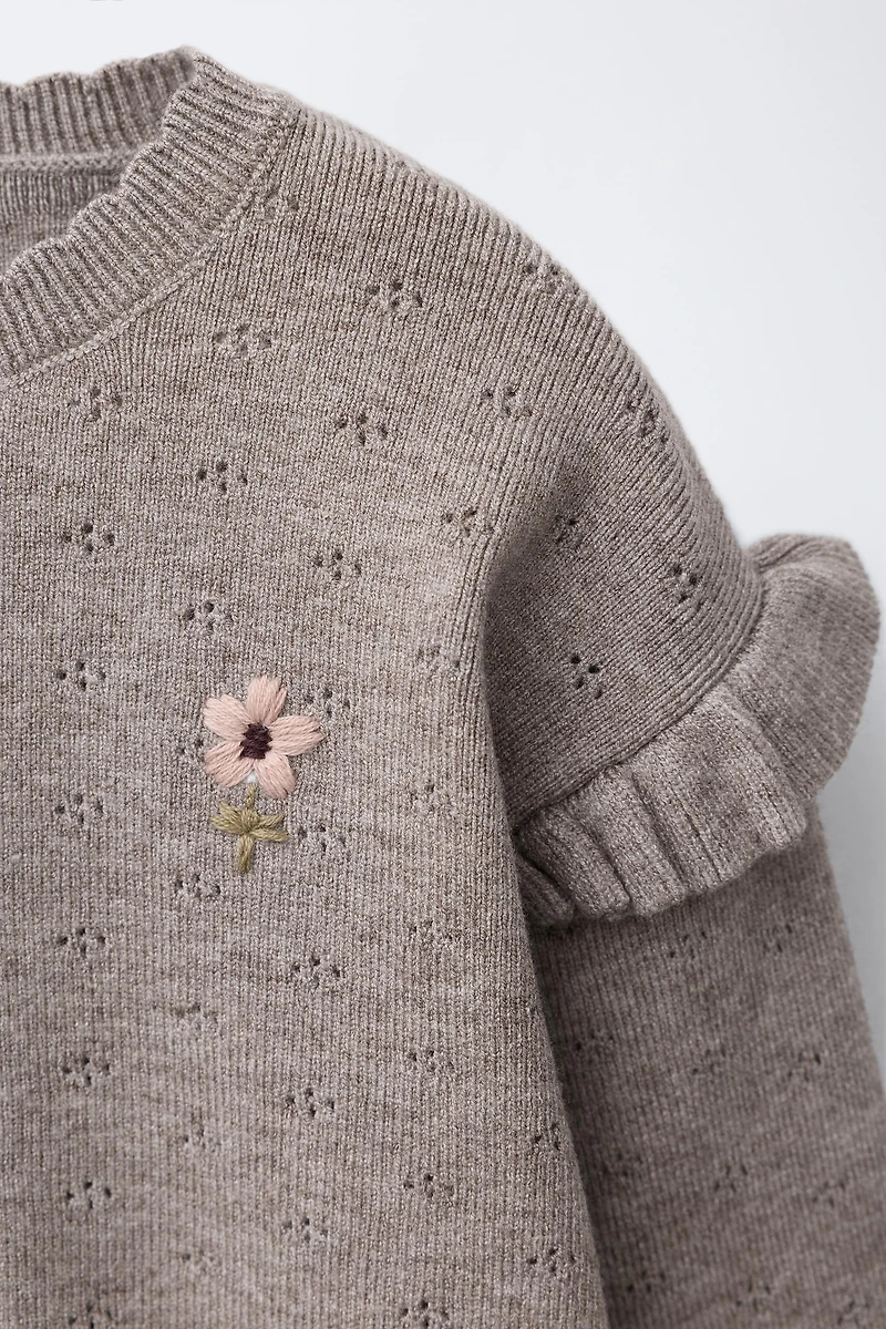 PULL EN MAILLE FLEURS BRODÉES