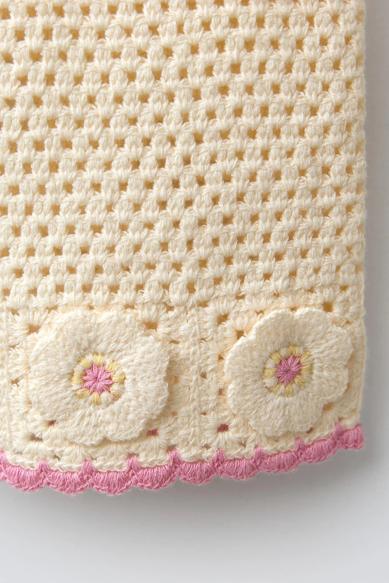 PANTALON JUPE-CULOTTE EN MAILLE CROCHET FLEURS