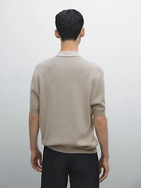 Polo en maille à col V texturé