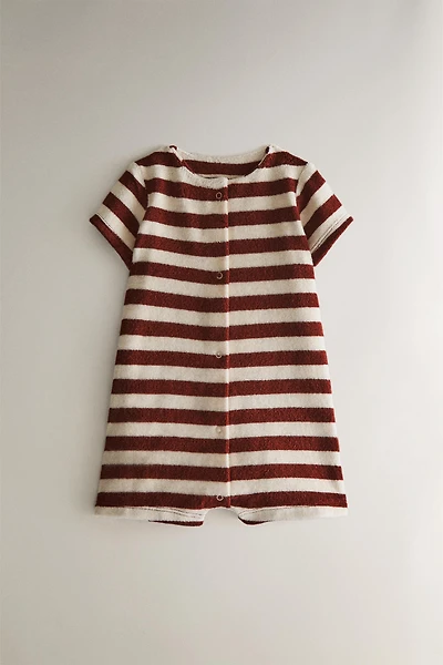 BABY STRIPED TERRY FOOTED ROMPER