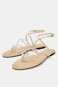 STRAPPY LEATHER FLAT SANDALS
