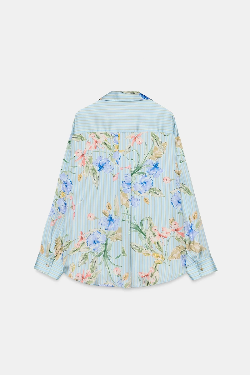 FLORAL PRINT SATIN EFFECT SHIRT