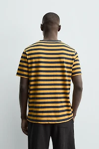 STRIPED LINEN COTTON BLEND T-SHIRT