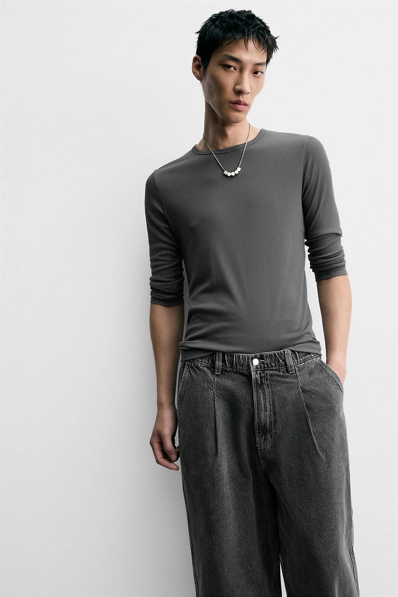 PLEATED WIDE FIT DENIM CHINO PANTS