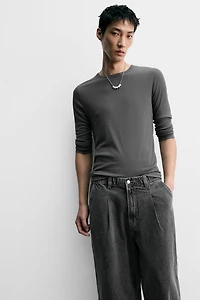 PLEATED WIDE FIT DENIM CHINO PANTS