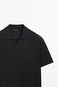 Short sleeve wool blend knit polo shirt
