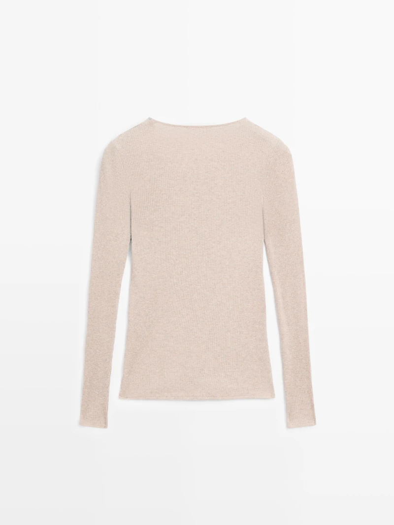 Long sleeve T-shirt with ribbed detail