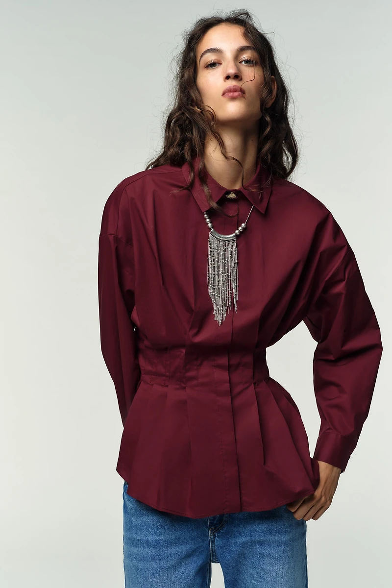 PLEATED POPLIN SHIRT