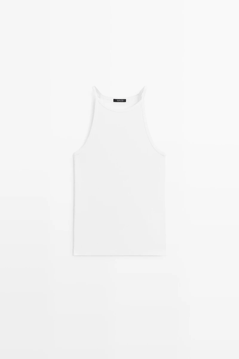 Top encolure américaine en coton mélangé