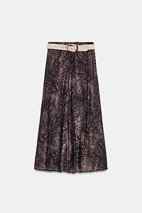 PRINTED BELTED MIDI SKIRT