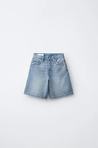 LONG DENIM BERMUDA SHORTS WITH RHINESTONES