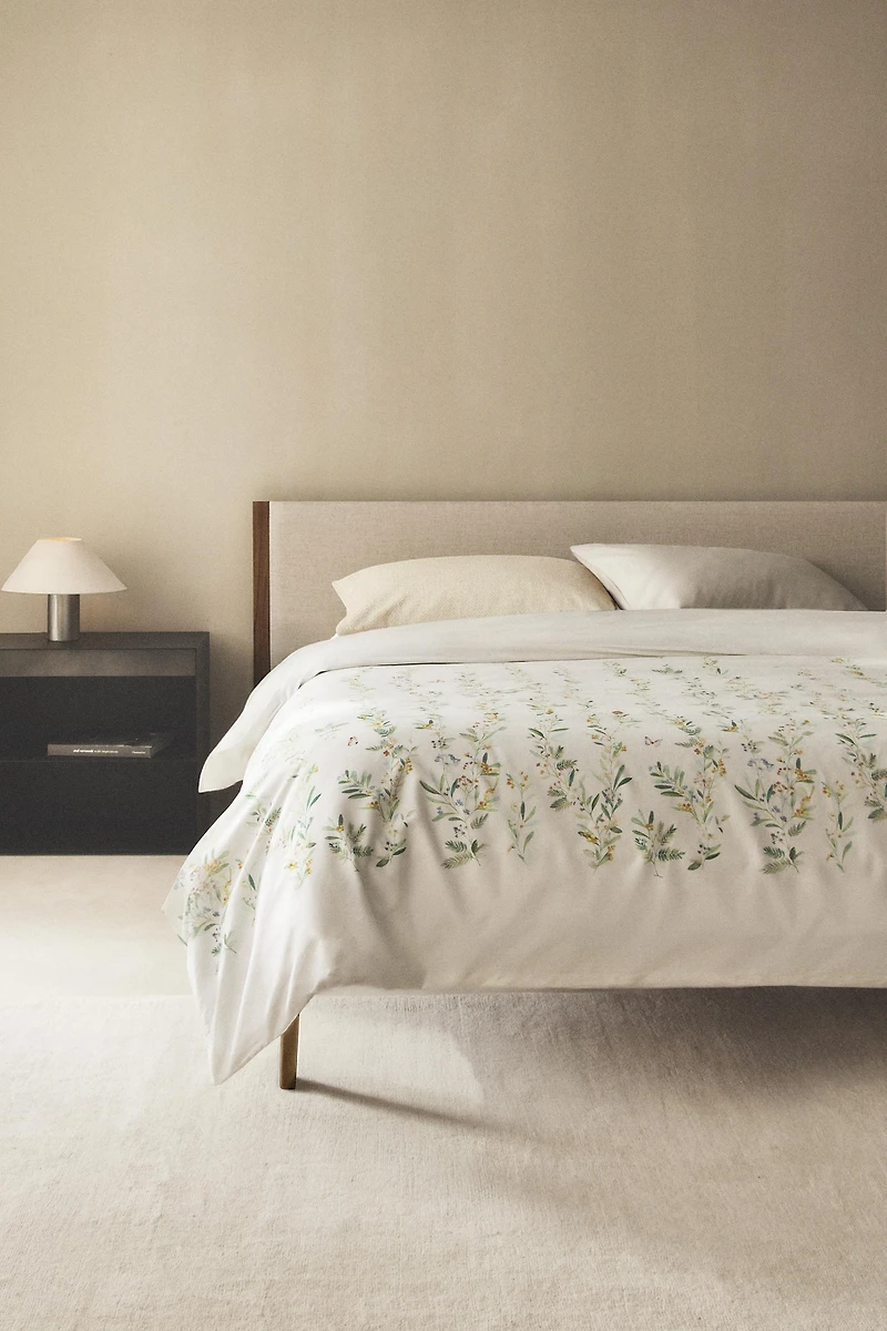 SATEEN DUVET COVER LEAVES AND FLOWERS