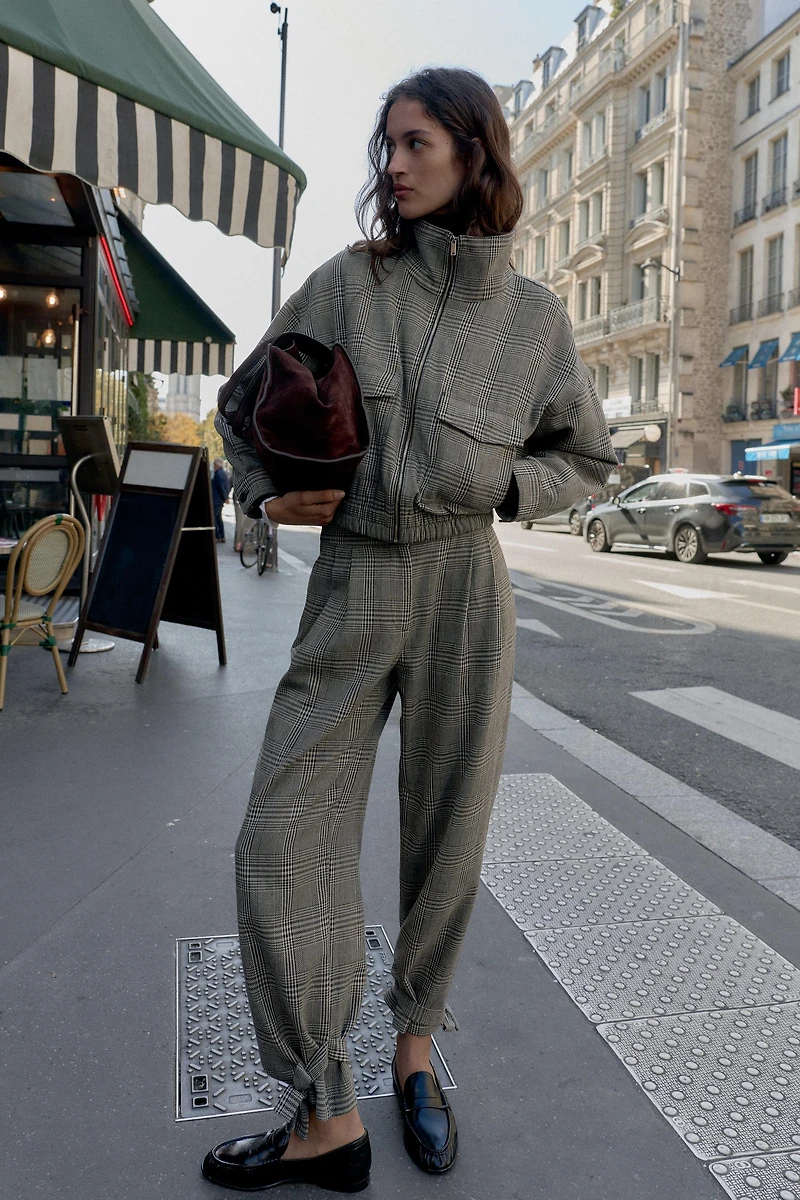 HOUNDSTOOTH PANTS WITH BOW HEM