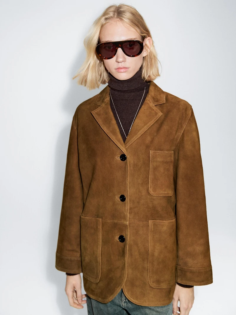 Blazer avec poches en cuir finition daim